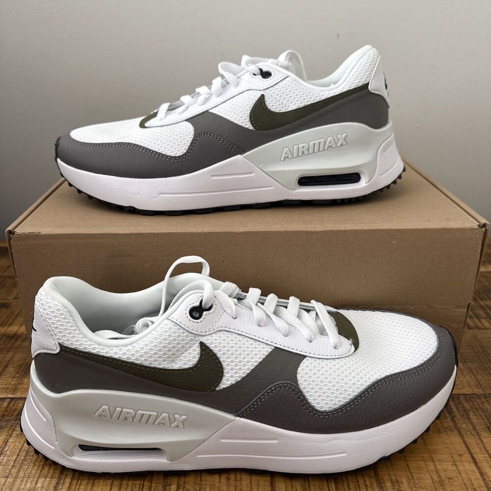 Nike Air Max System Men's 9.5 White/ Medium Olive DV7587 100